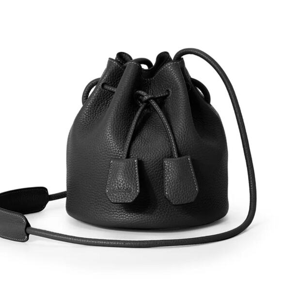 RABEANCO | Lexi Bucket Bag Drawstring Shoulder Crossbody Strap Pebbled Leather - Picture 1 of 10